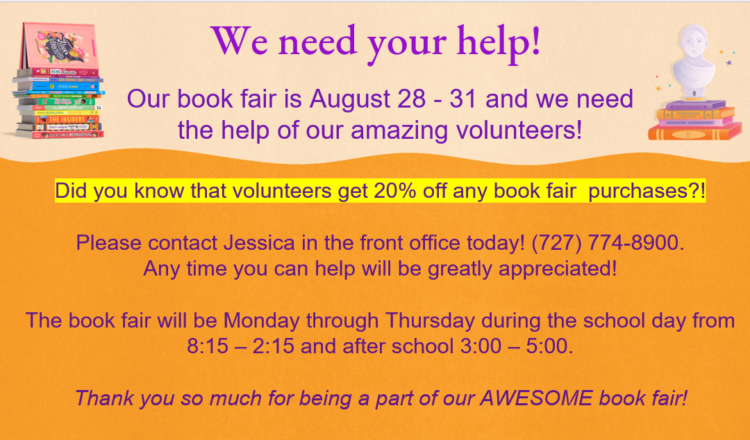 Volunteers needed for our book fair!