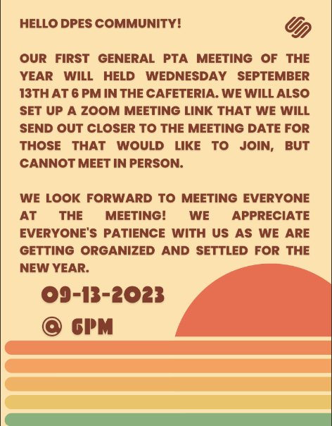 First PTA Meeting 9-13-23!