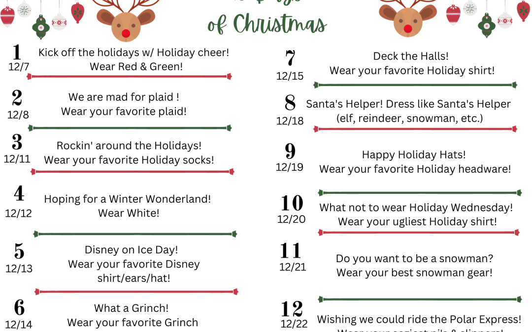 12 Days of Christmas at Deer Park Elementary from Dec. 7 – Dec. 22