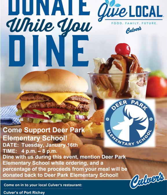 Come Support Deer Park at Culver’s January 16!!