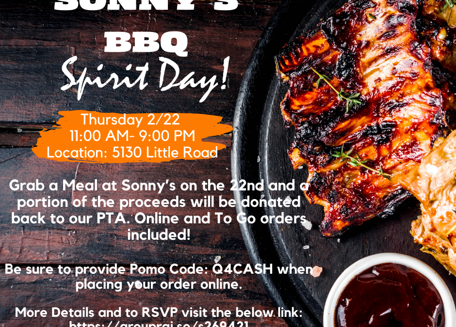 Sonny’s BBQ Spirit Day! Thursday, Feb 22!